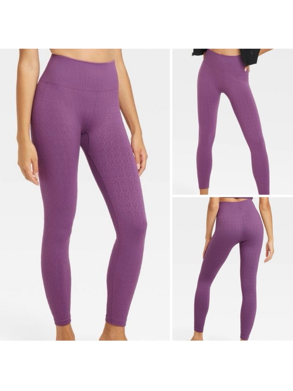 JoyLab High-Rise Textured Seamless 7/8 Leggings in mulberry, NWT S